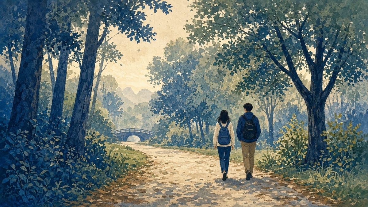 Park Szczytnicki — aleja, drzewa, spacer studentów