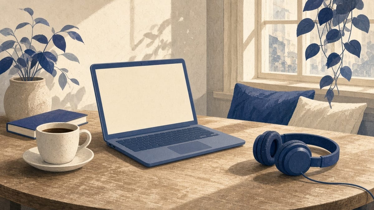 Kawiarnia do nauki — laptop i kawa, blank screen
