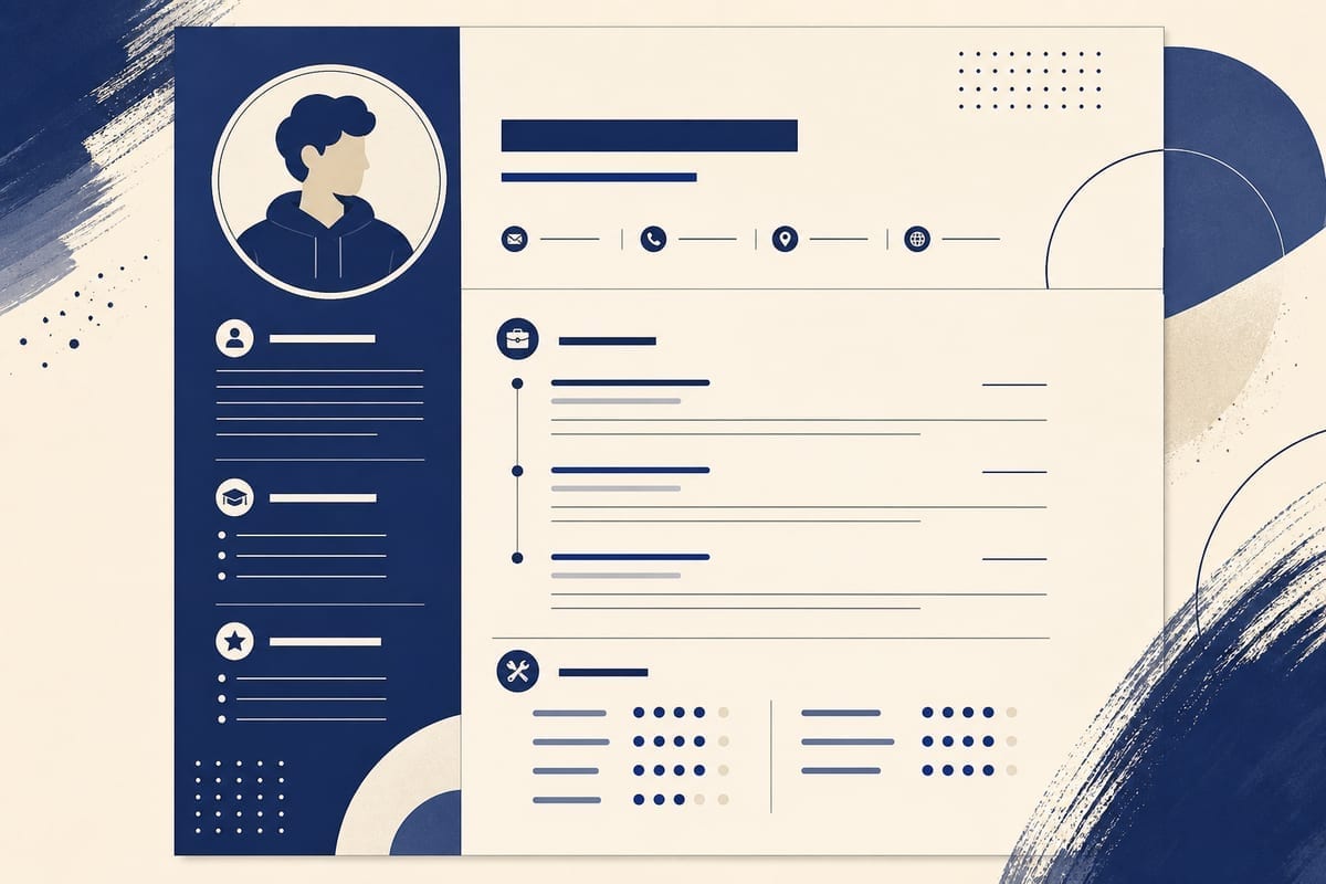 Schemat jednostronicowego CV studenta — nagłówek, profil, doświadczenie