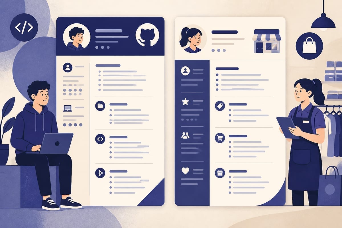Dwa warianty CV — IT z GitHubem i handel z doświadczeniem w sklepie