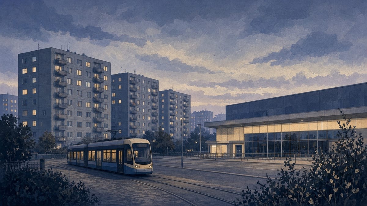 Krzyki — blok, tramwaj, sklep, spokojny wieczór