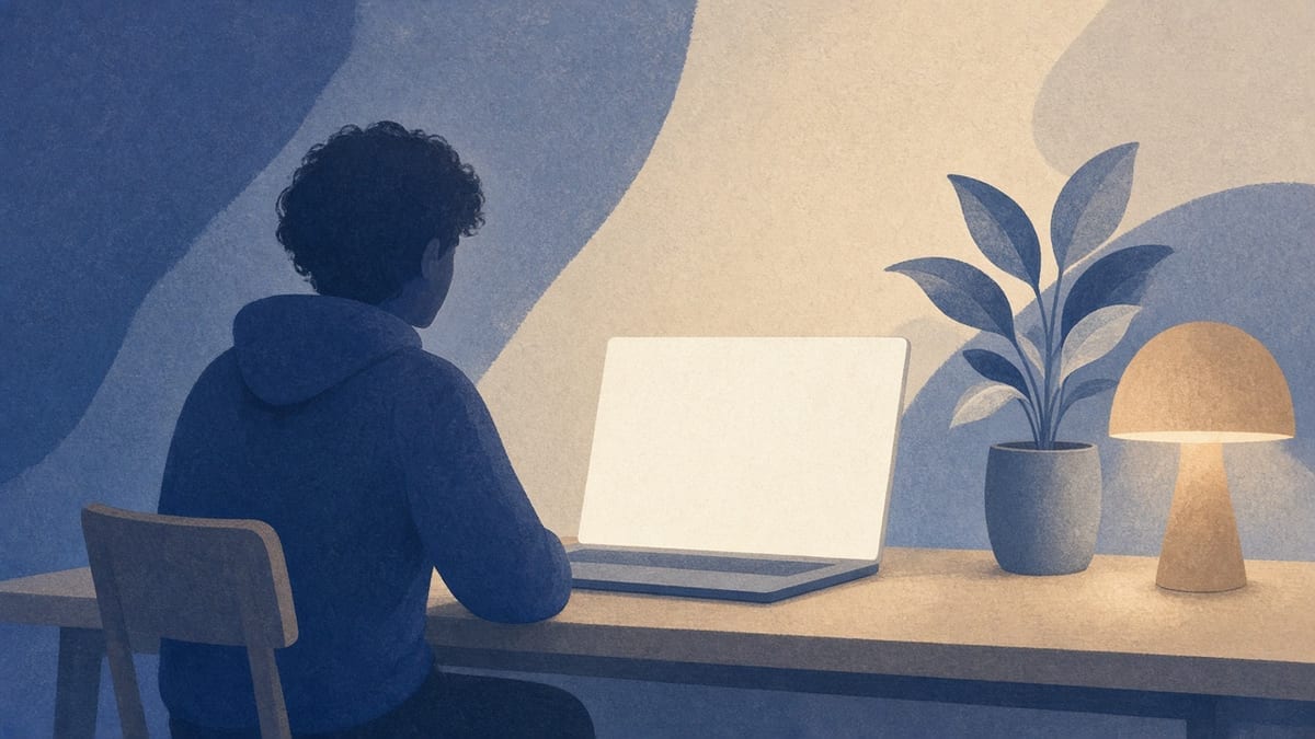 Student na rozmowie online — blank screen, spokój