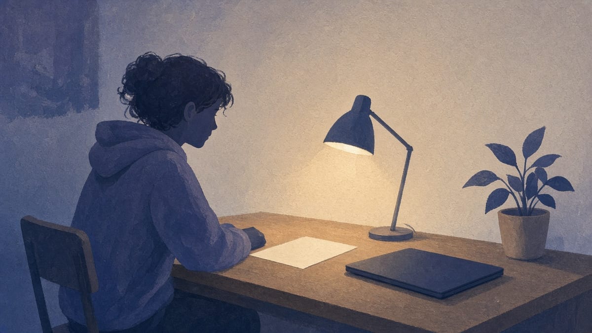 Student z planem sesji i kalendarzem egzaminów przy biurku