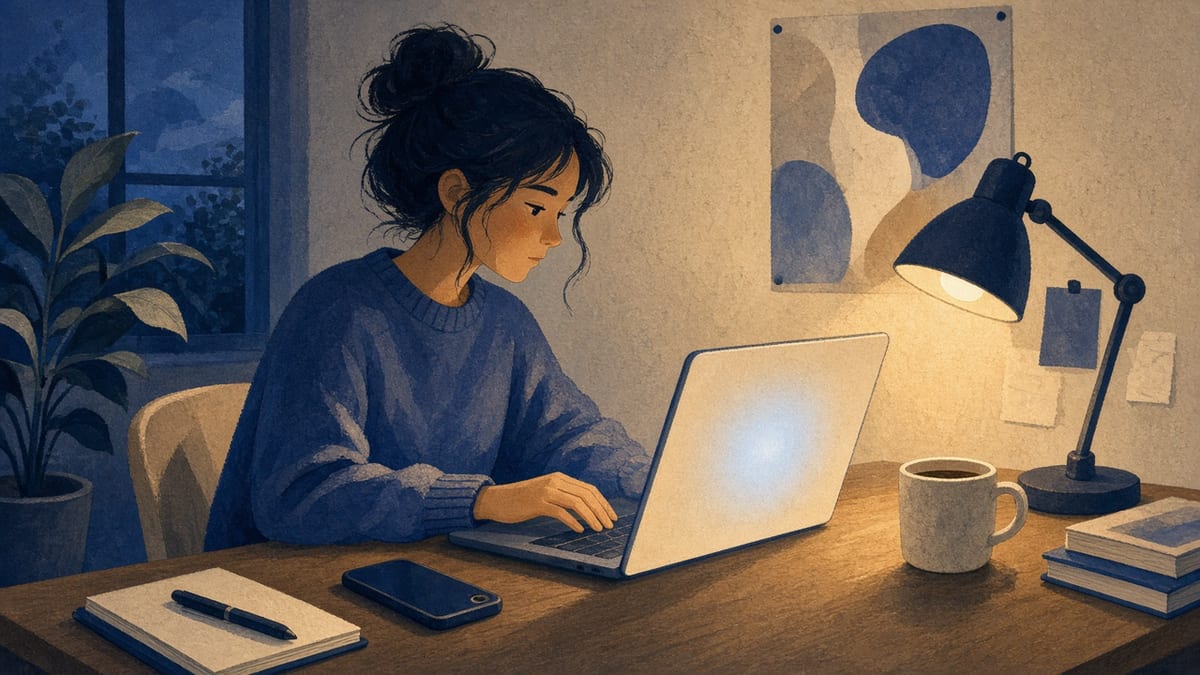 Student pisze follow-up po targach na laptopie