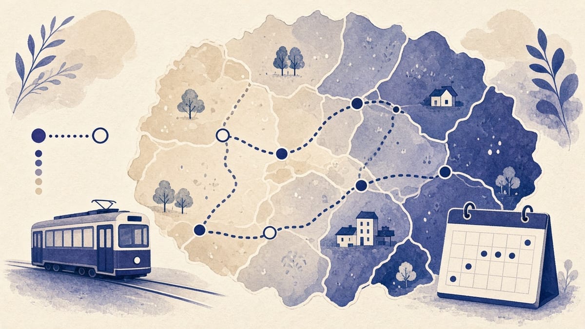 Porównanie czasu dojazdu i czynszu — mapa, tramwaj, kalendarz