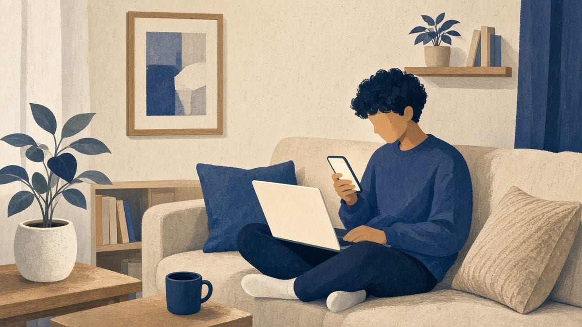 Student sprawdza status ubezpieczenia na telefonie — blank UI