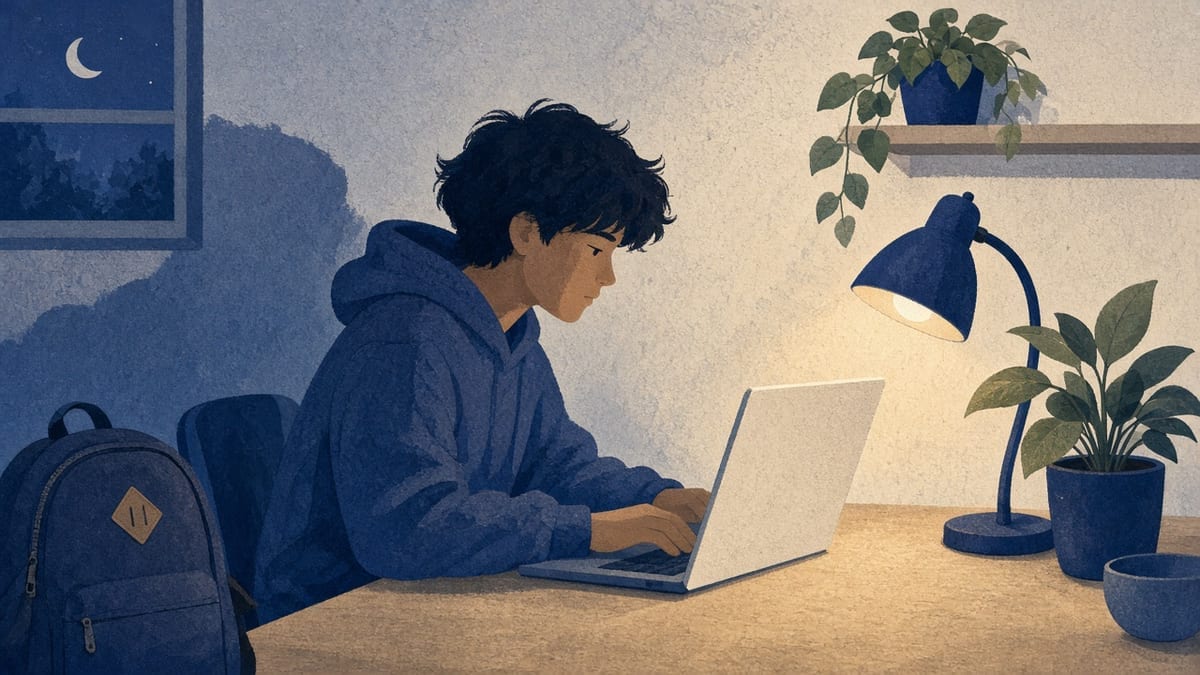 Student z laptopem i legitymacją — blank screen